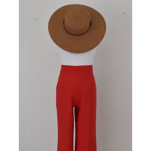 Vintage 80s Red Polyester Pleated Trousers by Pykettes | size 12 - Picture 3 of 10
